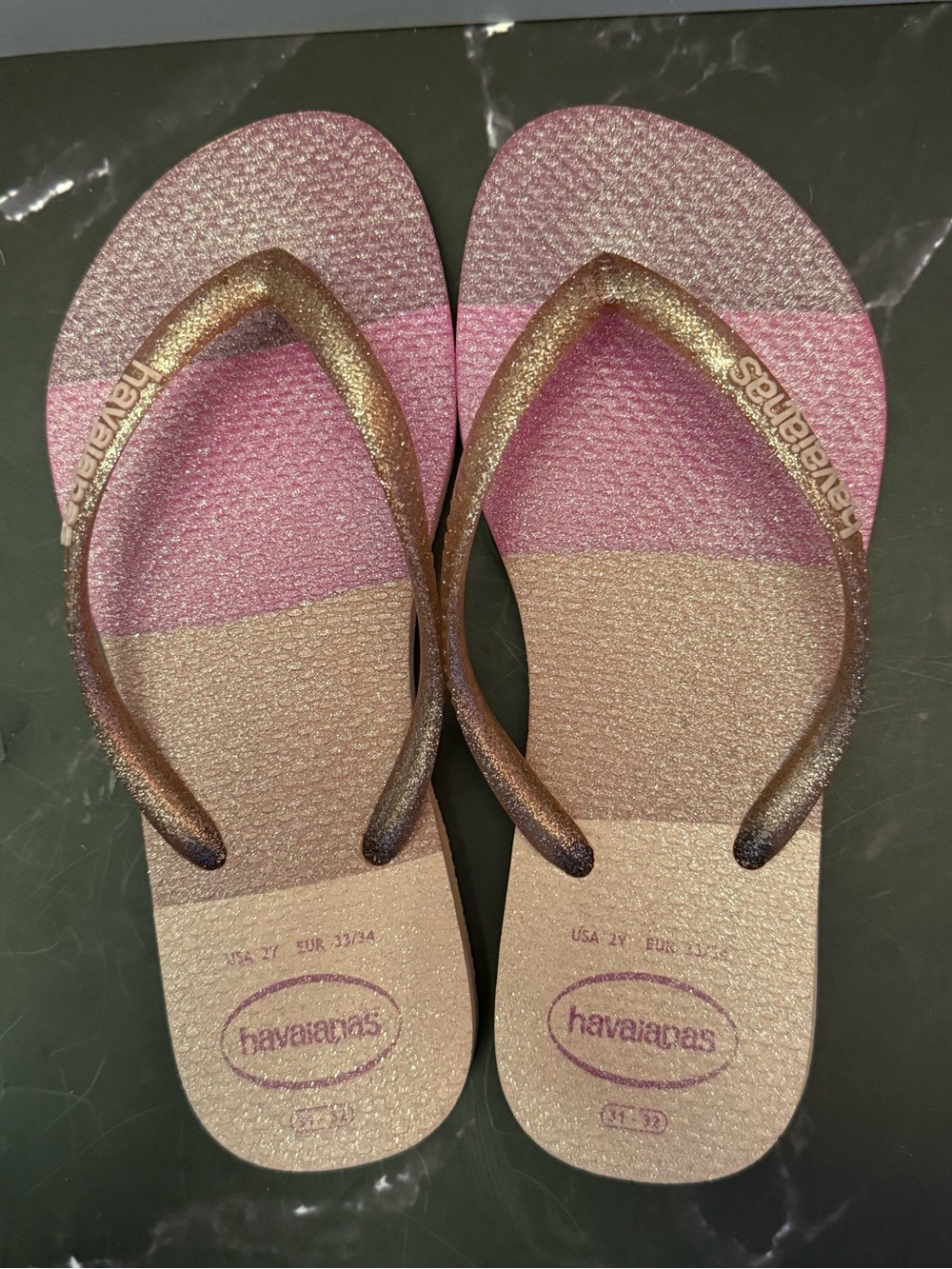 Havaianas Girl's Glitter Strap Sandals in Pink and Gold Ombre